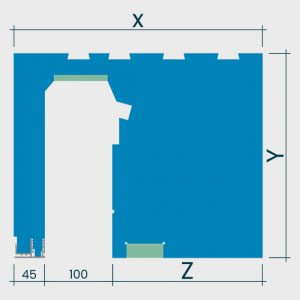 Maßzeichnung flexiE RAFF mit Revisionsöffnung 100 mm
