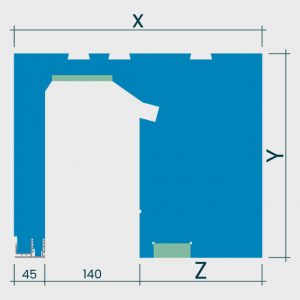 Maßzeichnung flexiE RAFF mit Revisionsöffnung 140 mm