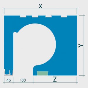 Maßzeichnung flexiE ROLL mit Revisionsöffnung 100 mm