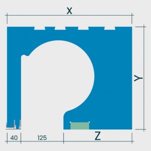 Maßzeichnung flexiE ROLL mit Revisionsöffnung 125 mm