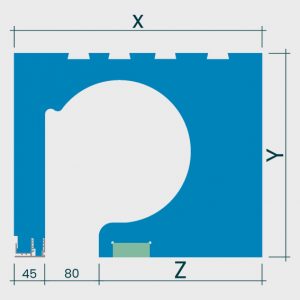 Maßzeichnung flexiE ROLL mit Revisionsöffnung 80 mm