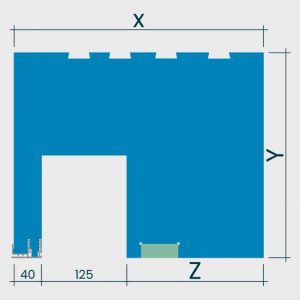 Maßzeichnung Textilscreen-Kasten flexiE ZIP mit Revisionsöffnung 125 mm